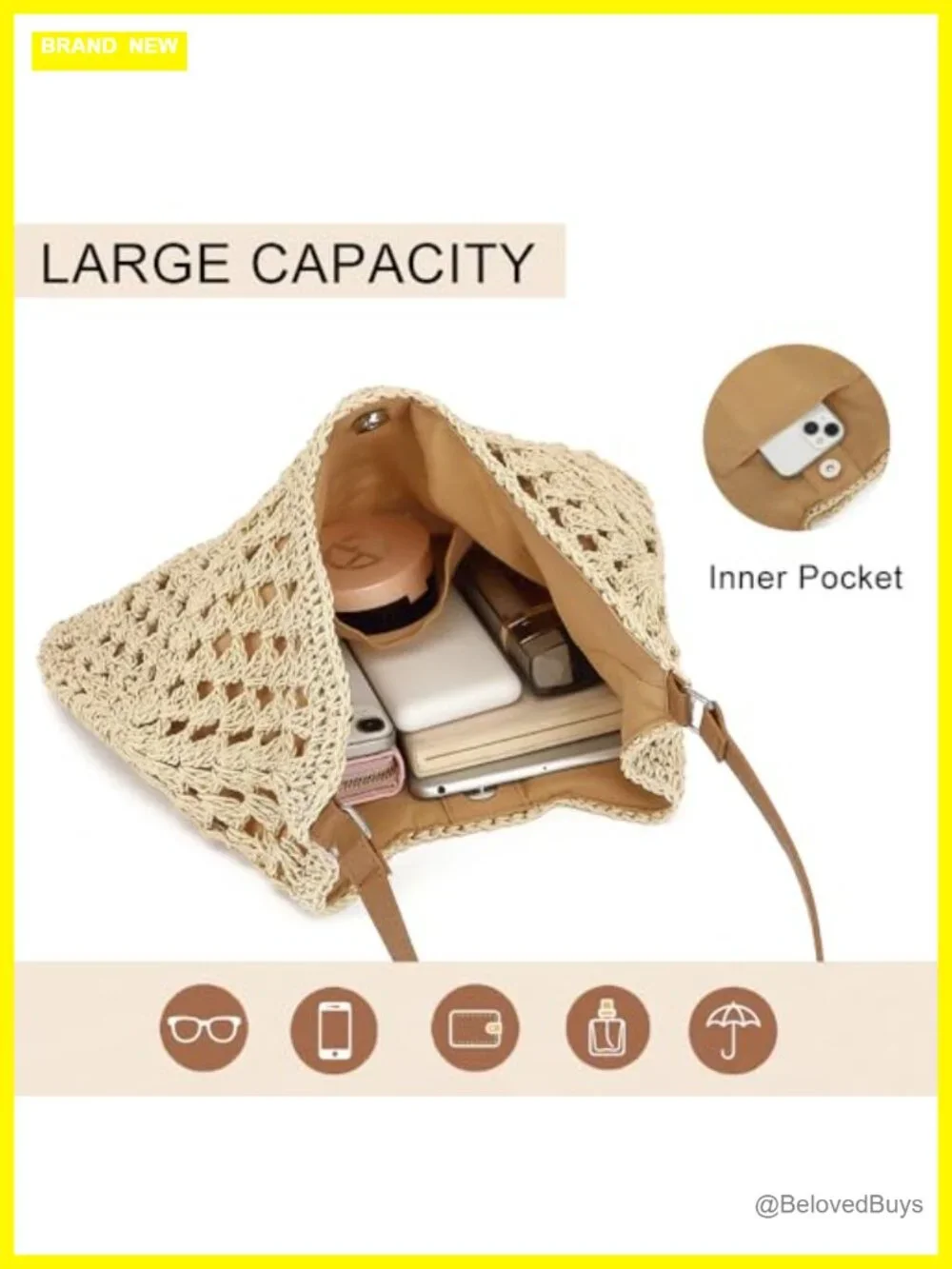 Lightweight Woven Straw Hobo Shoulder Bag, Summer Beach Tote Purse for Travel